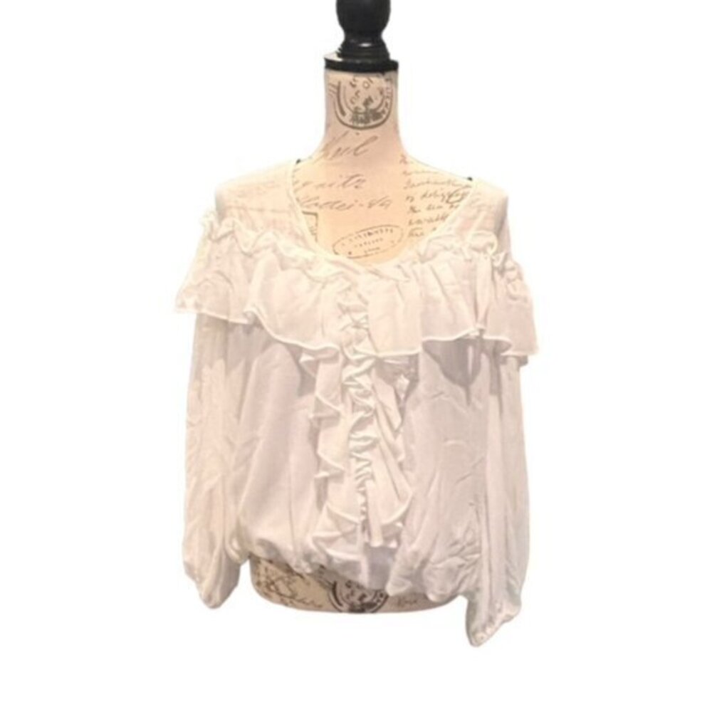 Marc New York Andrew Marc SM White Blouse Long Sleeve Peasant Romantic Sexy BOHO